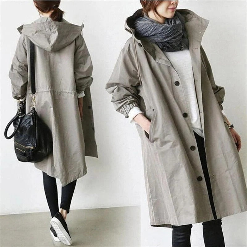 Women's Hooded Waterproof Trench Coat