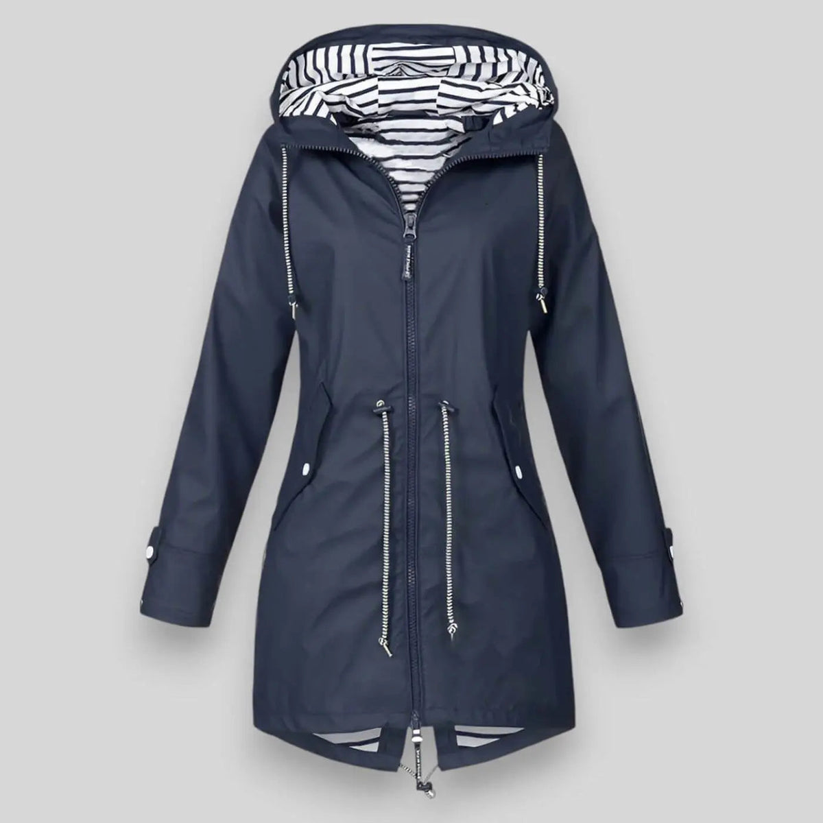 Women's Lightweight Waterproof Jacket with Adjustable Hood and Waist