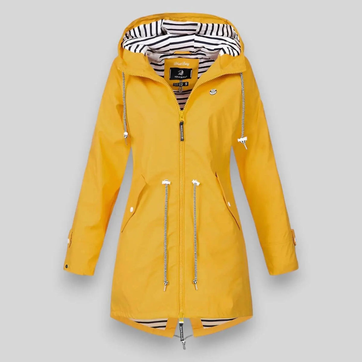 Women's Lightweight Waterproof Jacket with Adjustable Hood and Waist