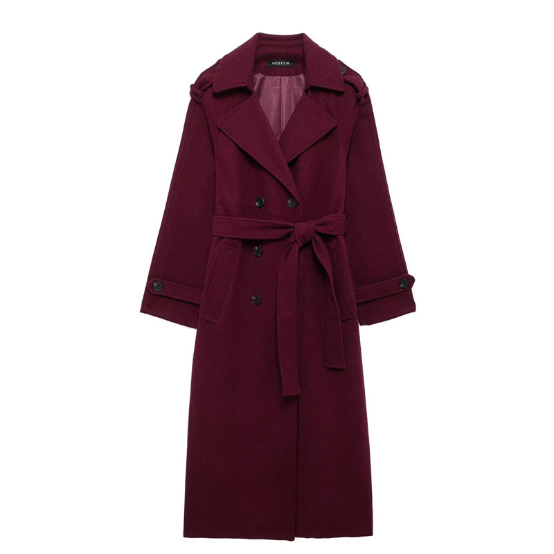 Women's Long Belted Lapel Coat