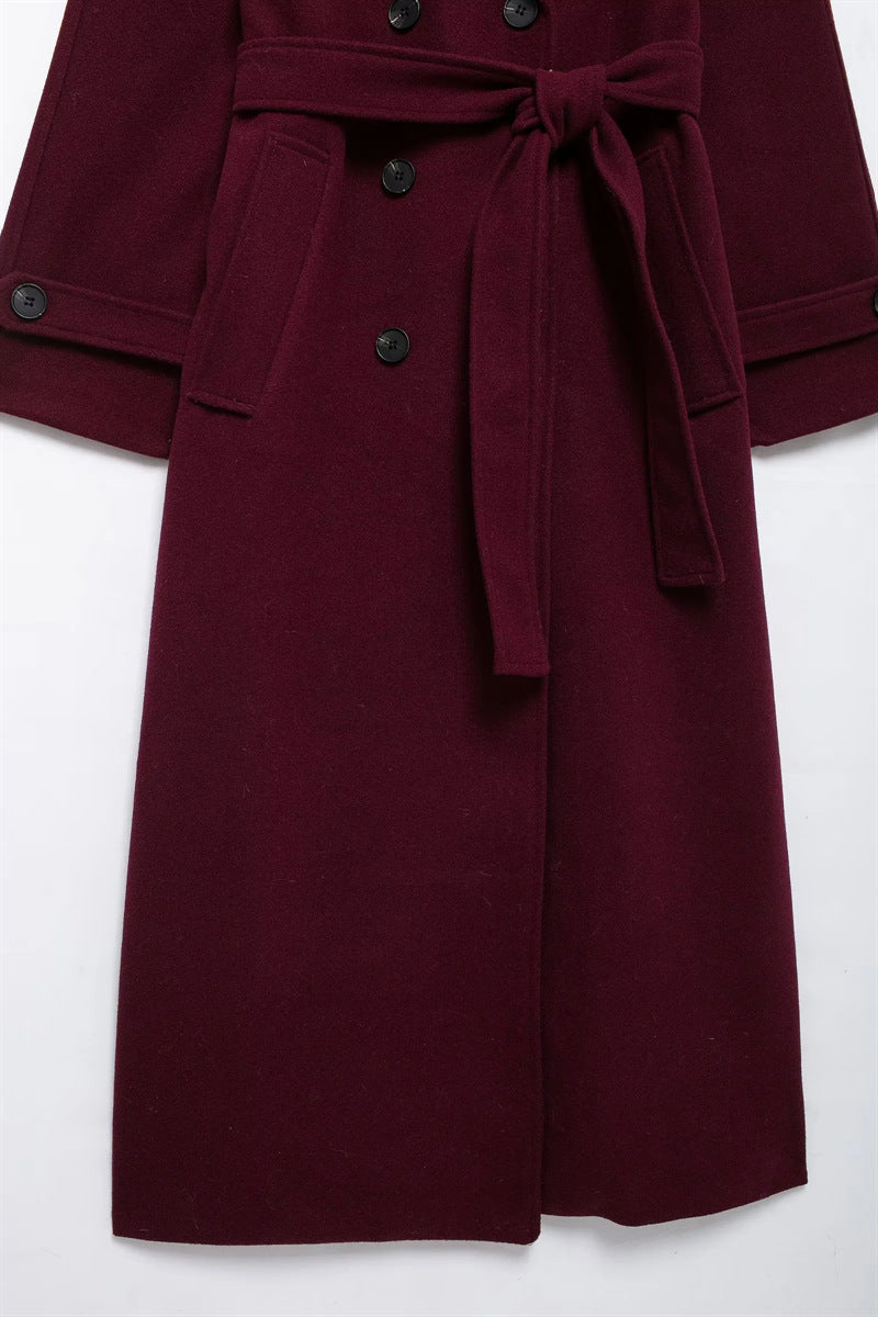 Women's Long Belted Lapel Coat