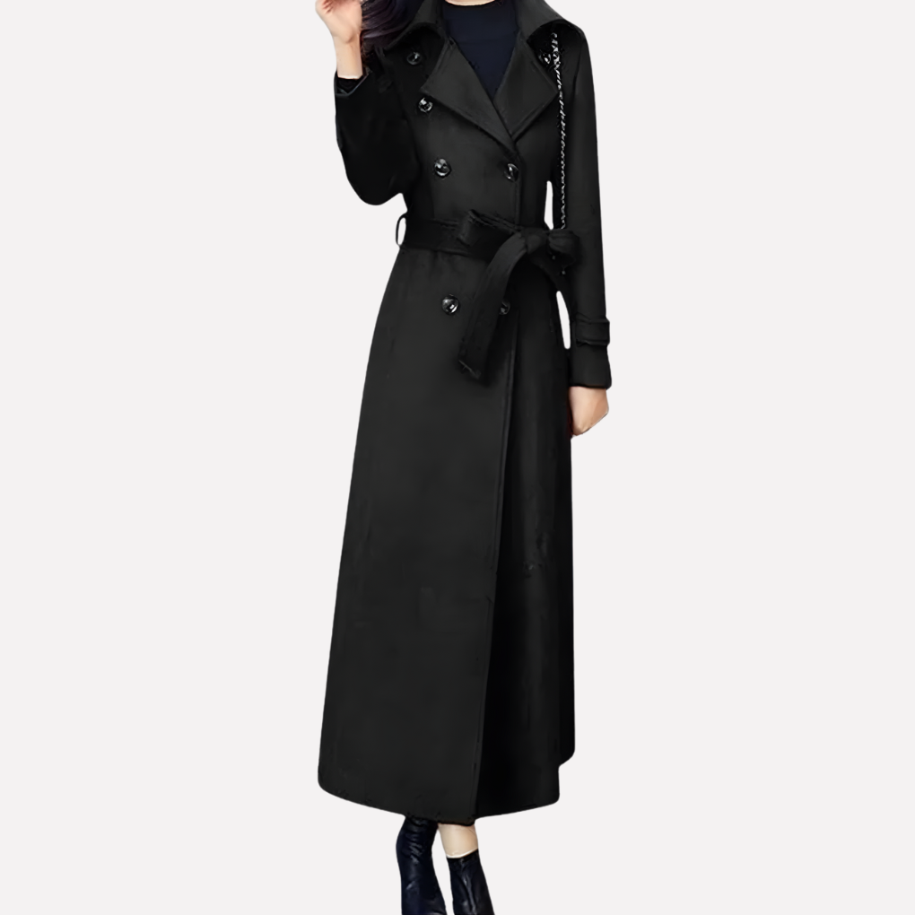 Women's Long Belted Shawl-Collar Coat