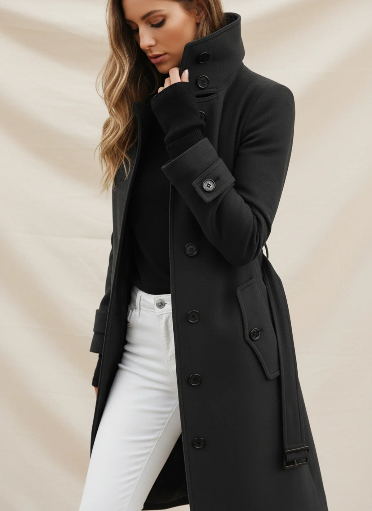 Women's Long Belted Winter Trench Coat