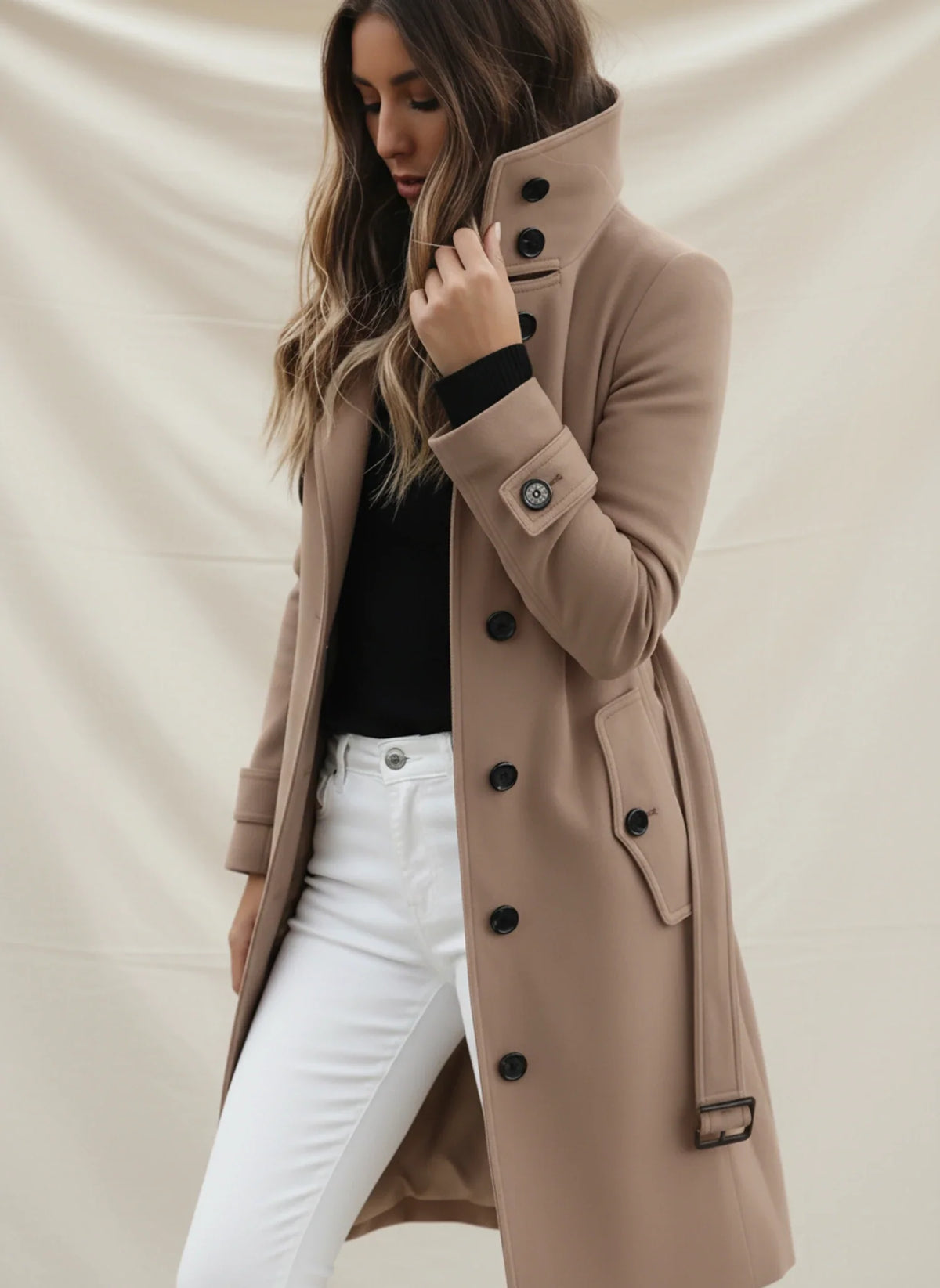 Women's Long Belted Winter Trench Coat