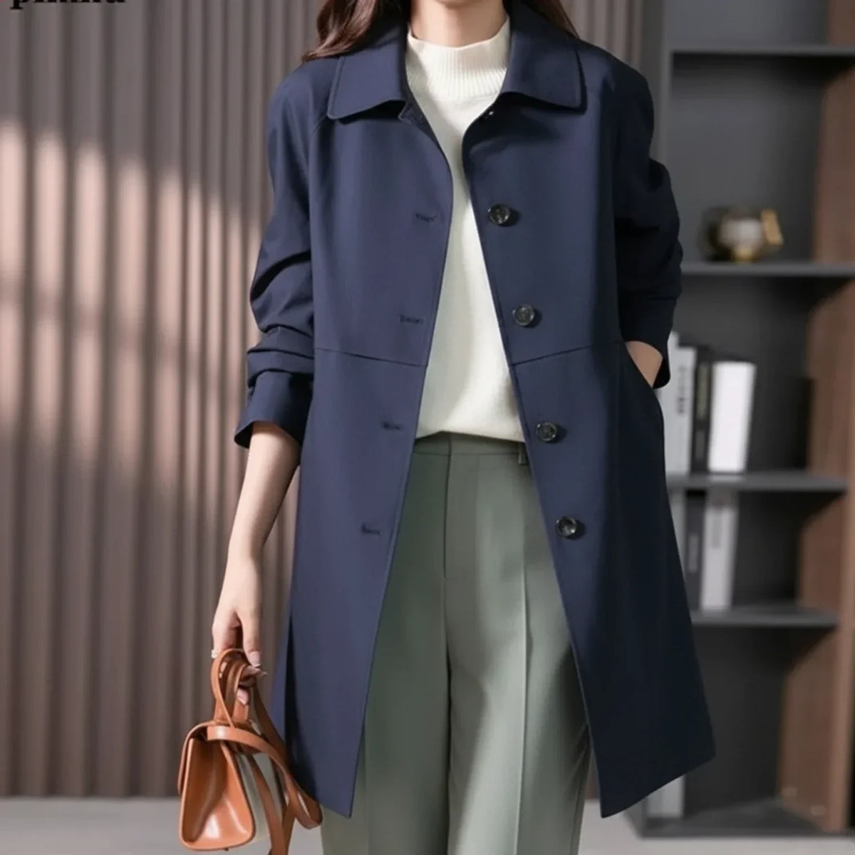 Women's Long Button-Front Trench Coat