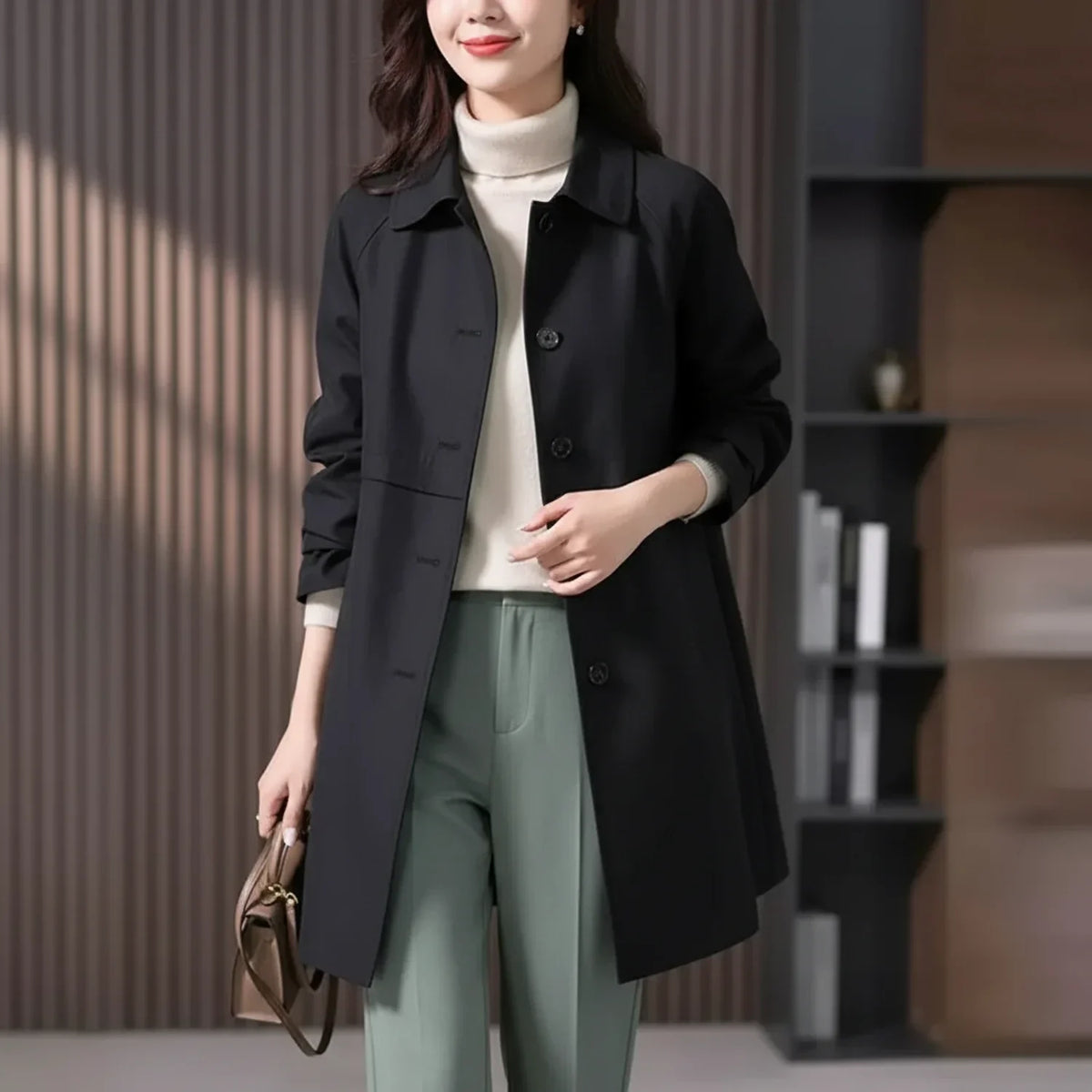 Women's Long Button-Front Trench Coat