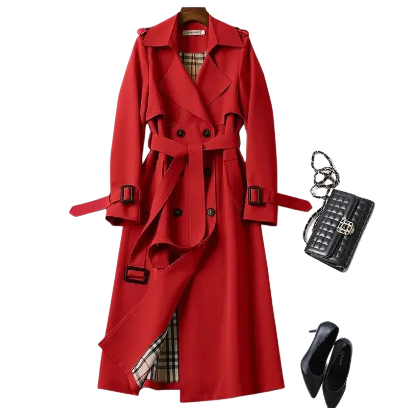 Women's Long Button-Front Trench Coat