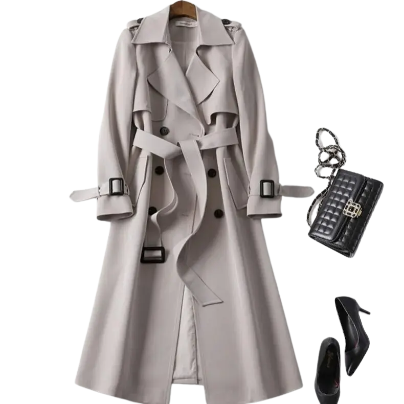 Women's Long Button-Front Trench Coat