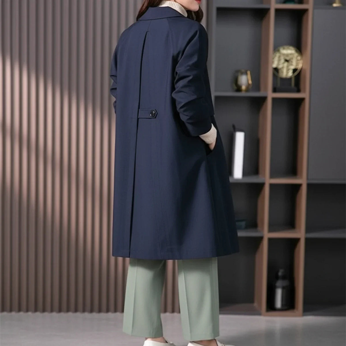 Women's Long Button-Front Trench Coat
