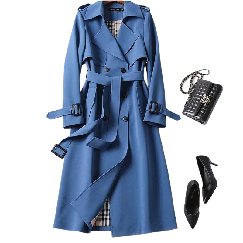 Women's Long Button-Front Trench Coat