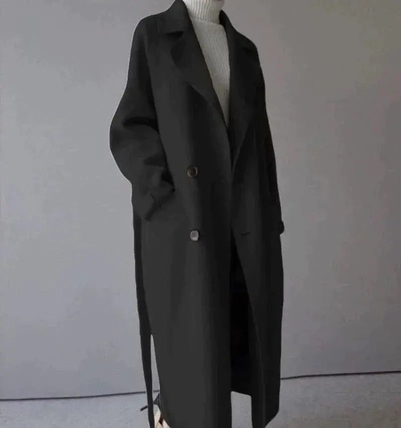 Women's Long Coat with Button Closure and Collar