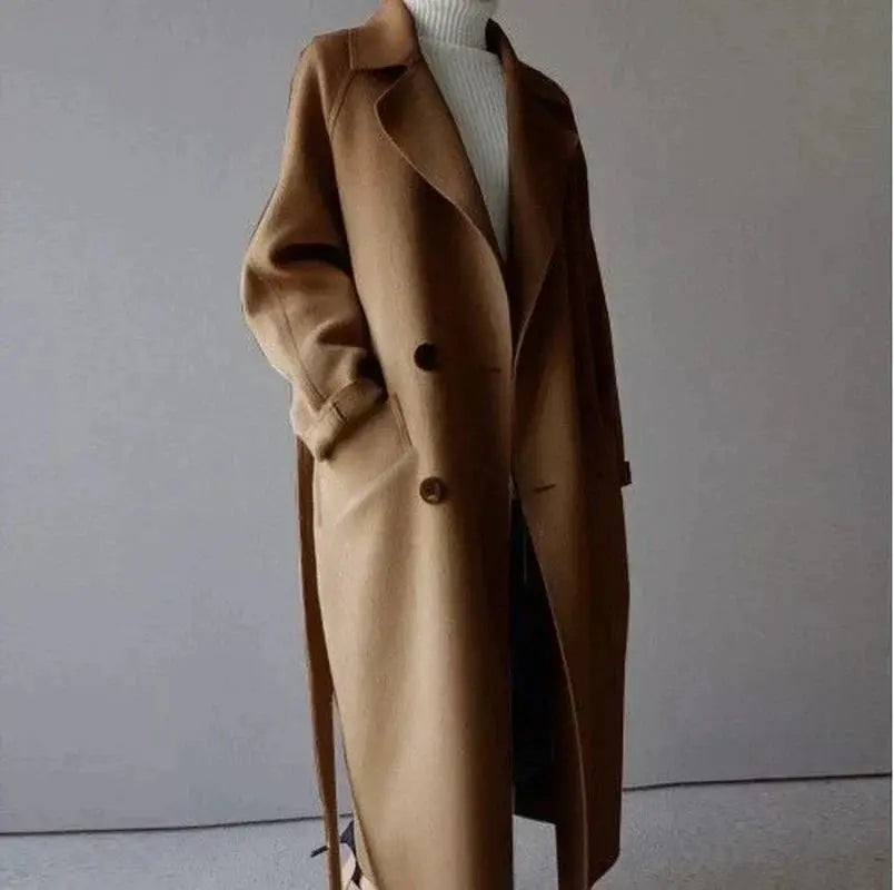 Women's Long Coat with Button Closure and Collar
