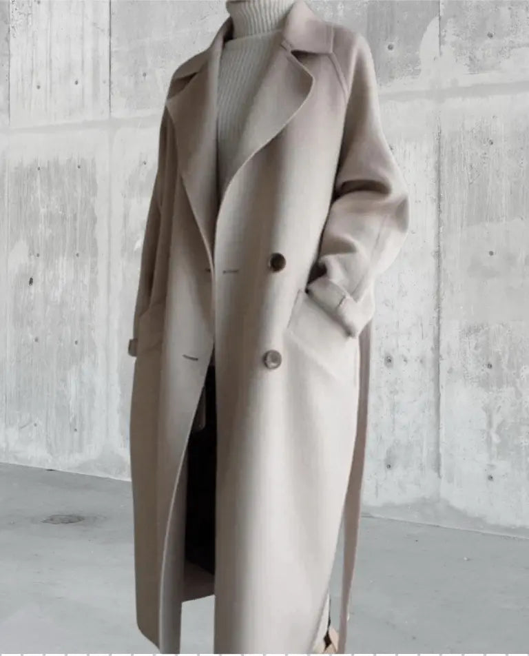 Women's Long Coat with Button Closure and Collar