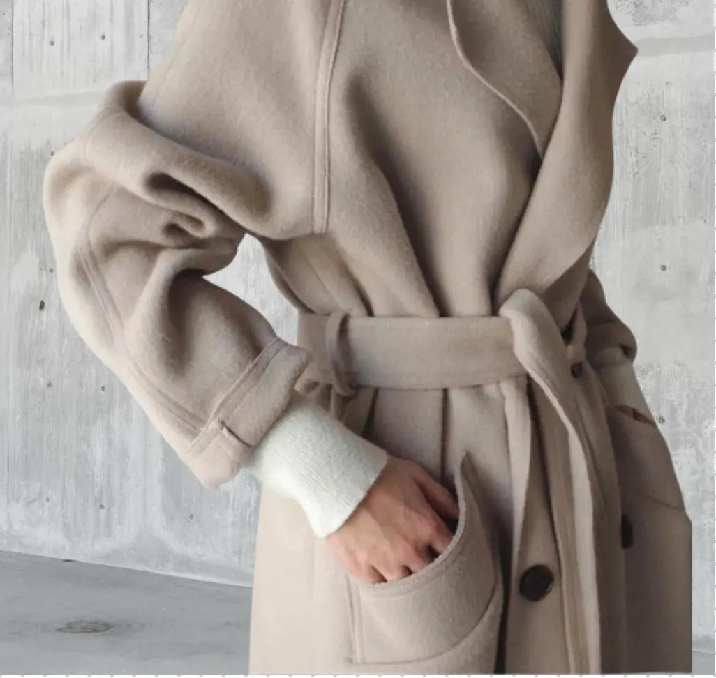 Women's Long Coat with Button Closure and Collar
