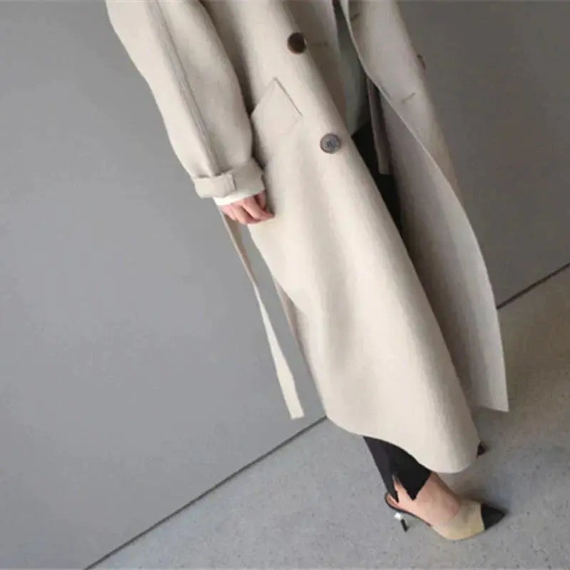 Women's Long Coat with Button Closure and Collar
