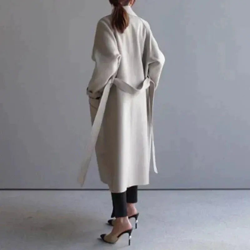 Women's Long Coat with Button Closure and Collar