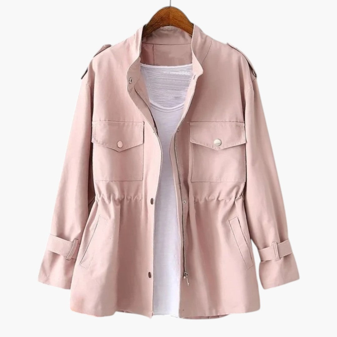 Women's Long Coat with Crossover Closure and Adjustable Belt