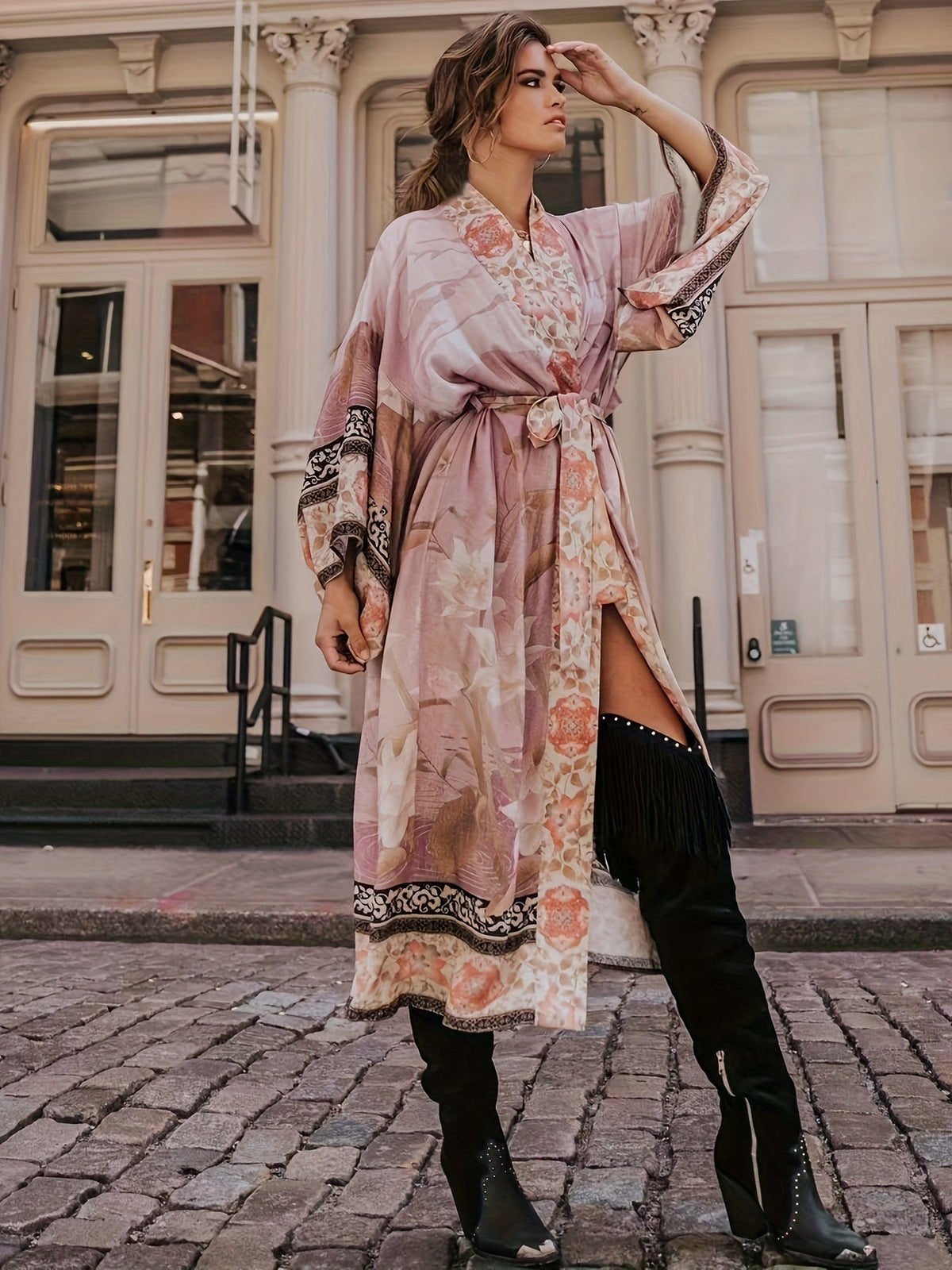 Women's Long Floral Print Kimono
