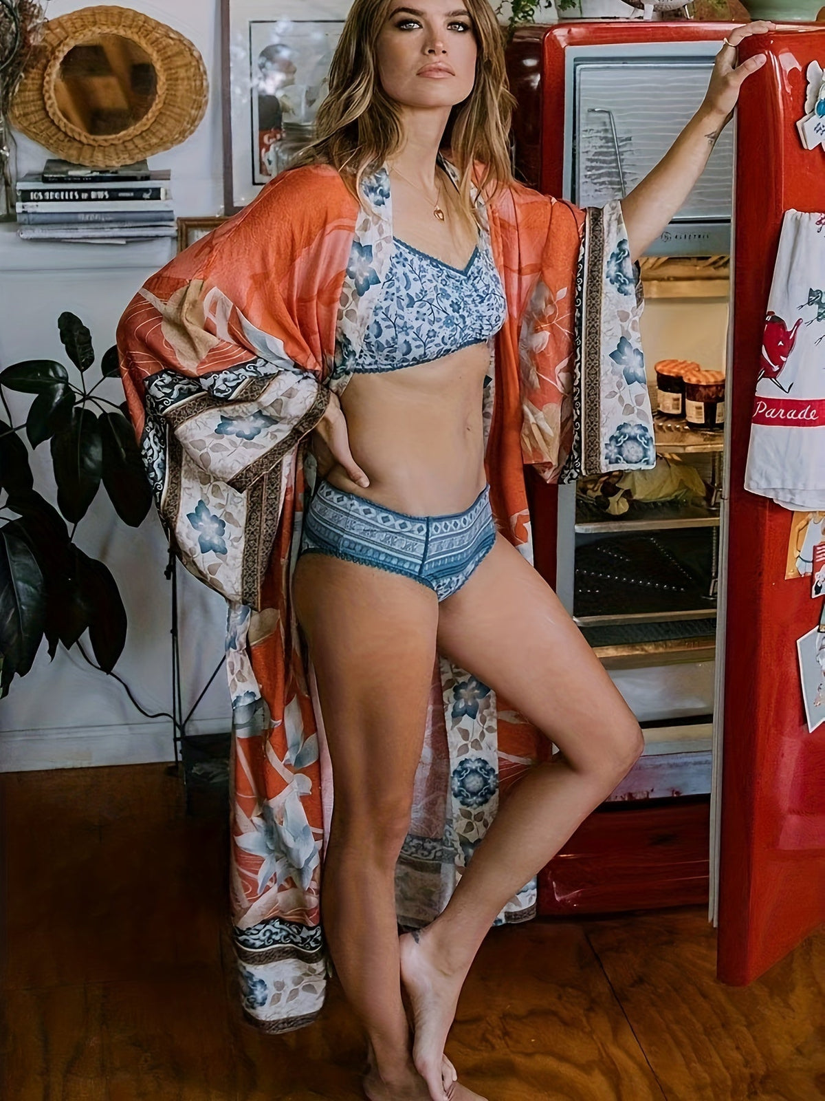 Women's Long Floral Print Kimono