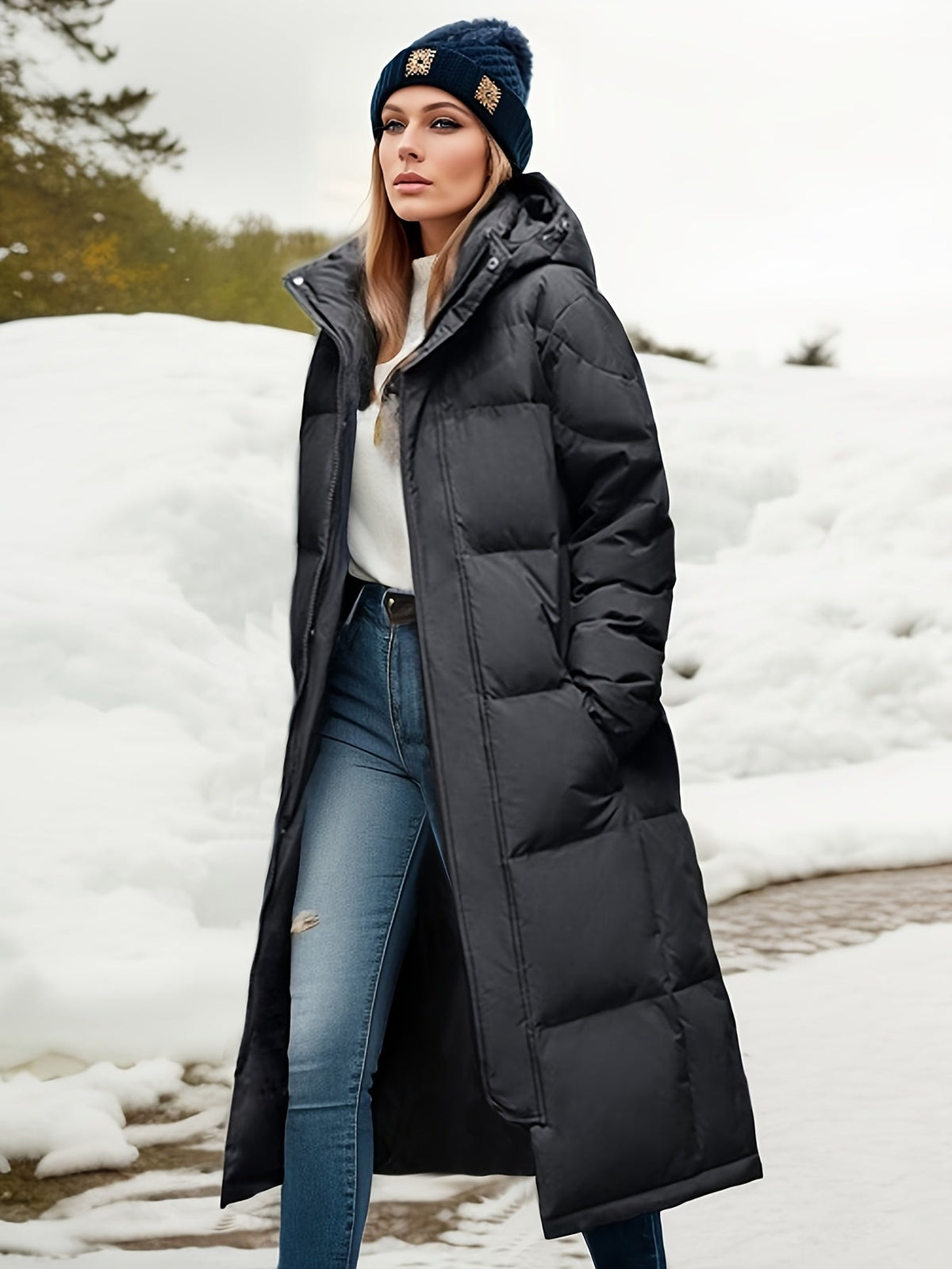 Women's Long Hooded Padded Coat for Autumn/Winter