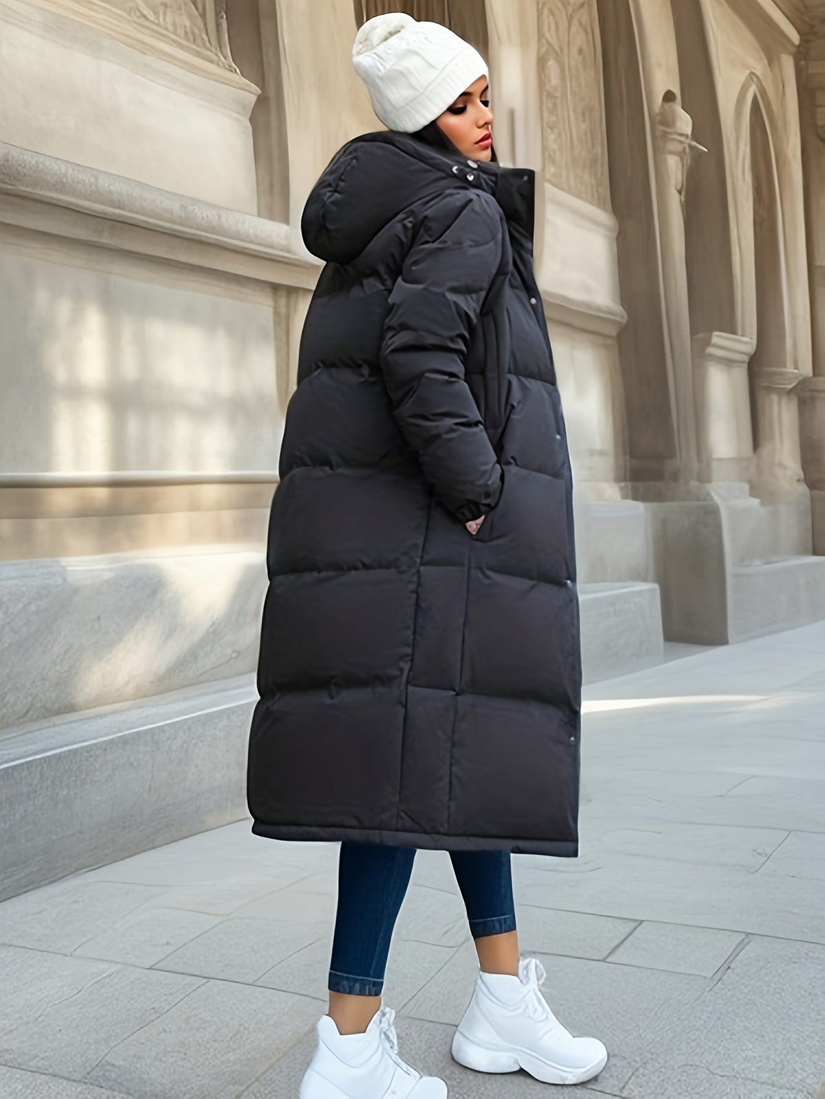 Women's Long Hooded Padded Coat for Autumn/Winter