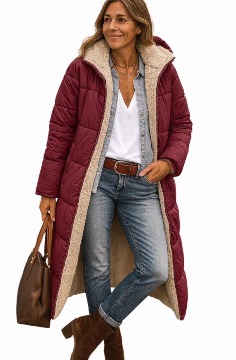 Women's Long Quilted Hooded Winter Coat