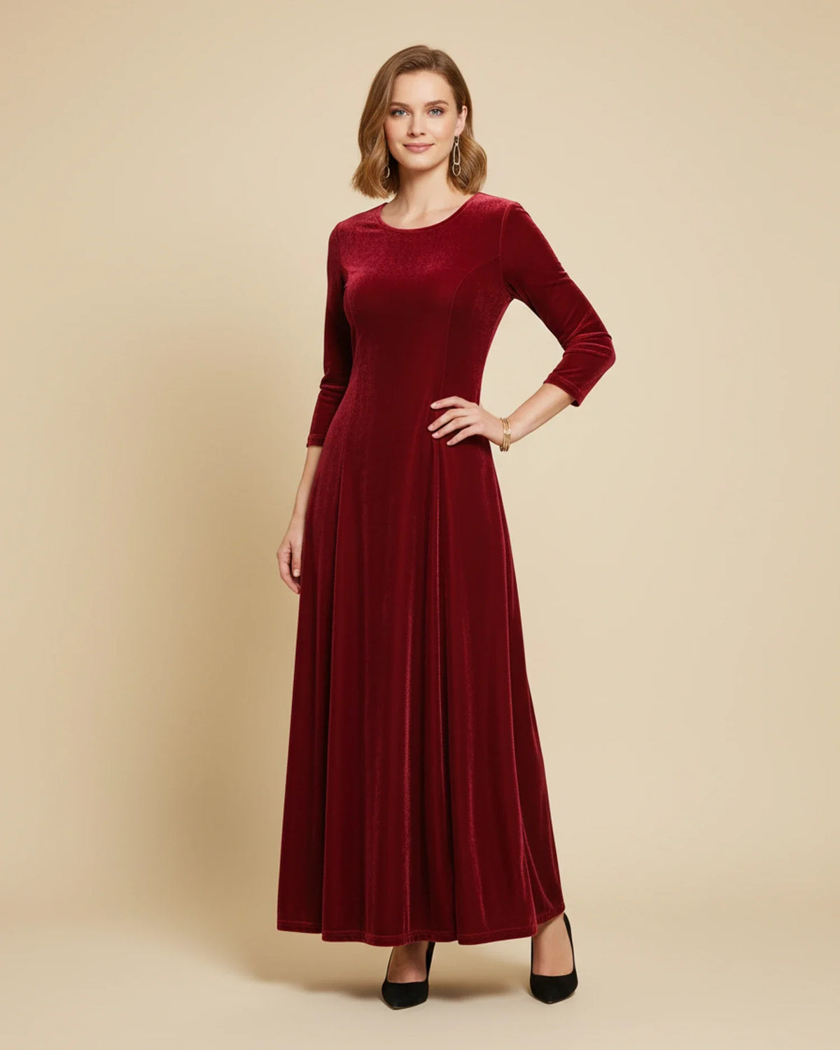 Women's Long-Sleeve A-Line Maxi Dress