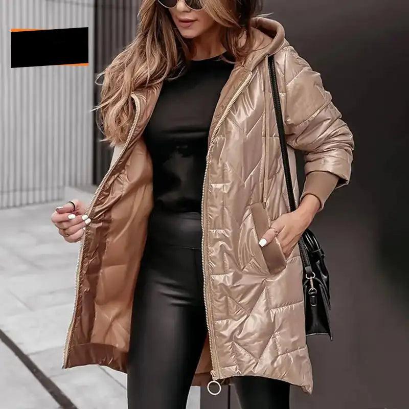 Women's Long-Sleeve Hooded Zip-Up Coat