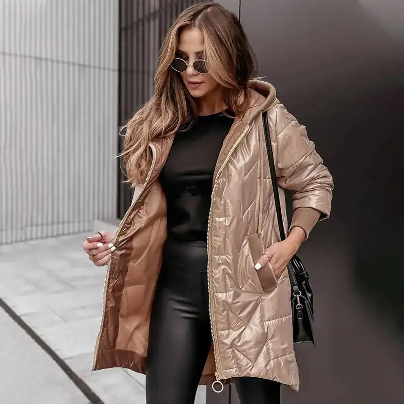 Women's Long-Sleeve Hooded Zip-Up Coat