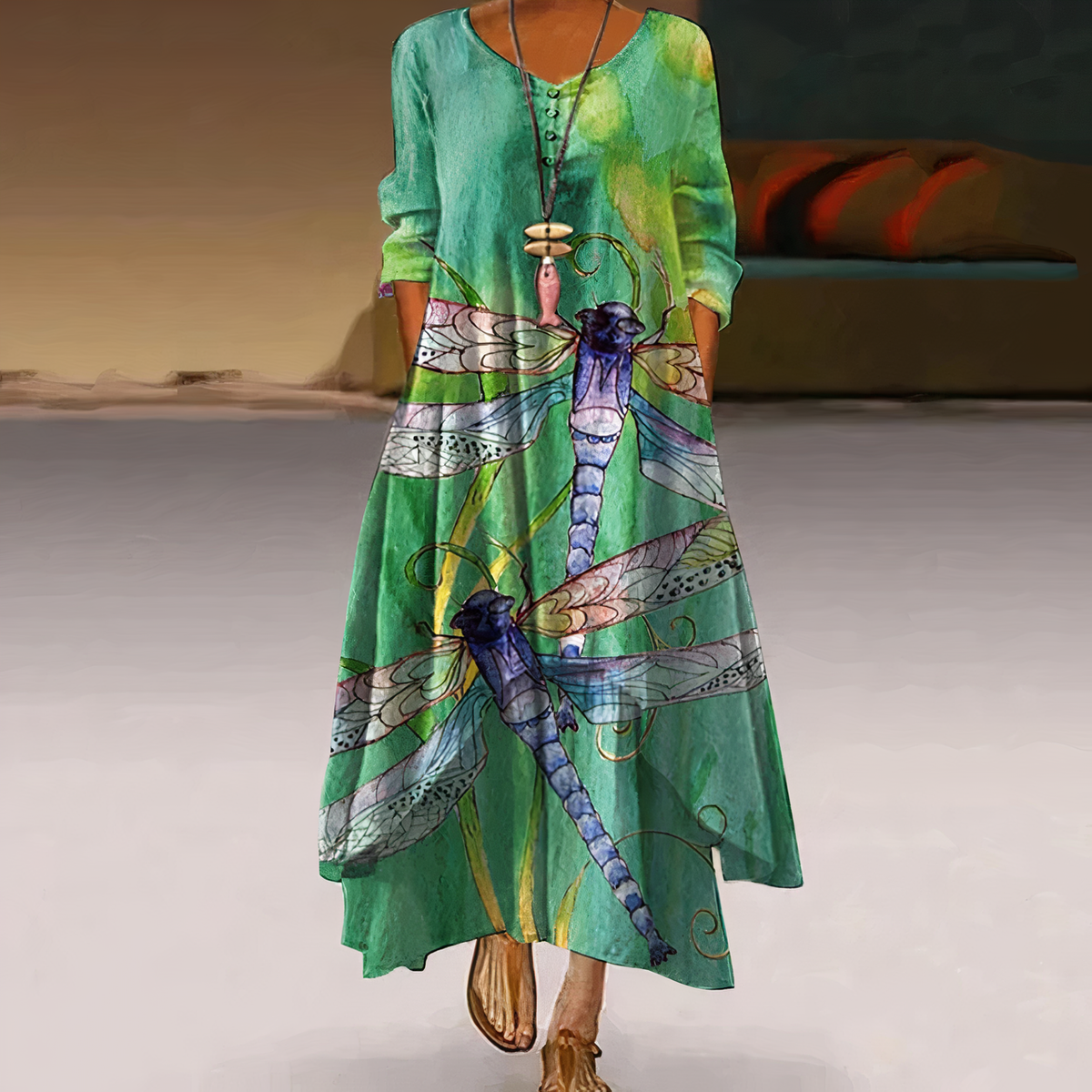 Women's Long-Sleeve Midi Dress with Asymmetric Hem