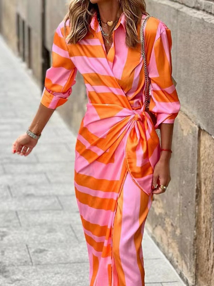 Women's Long Sleeve Wrap Midi Dress