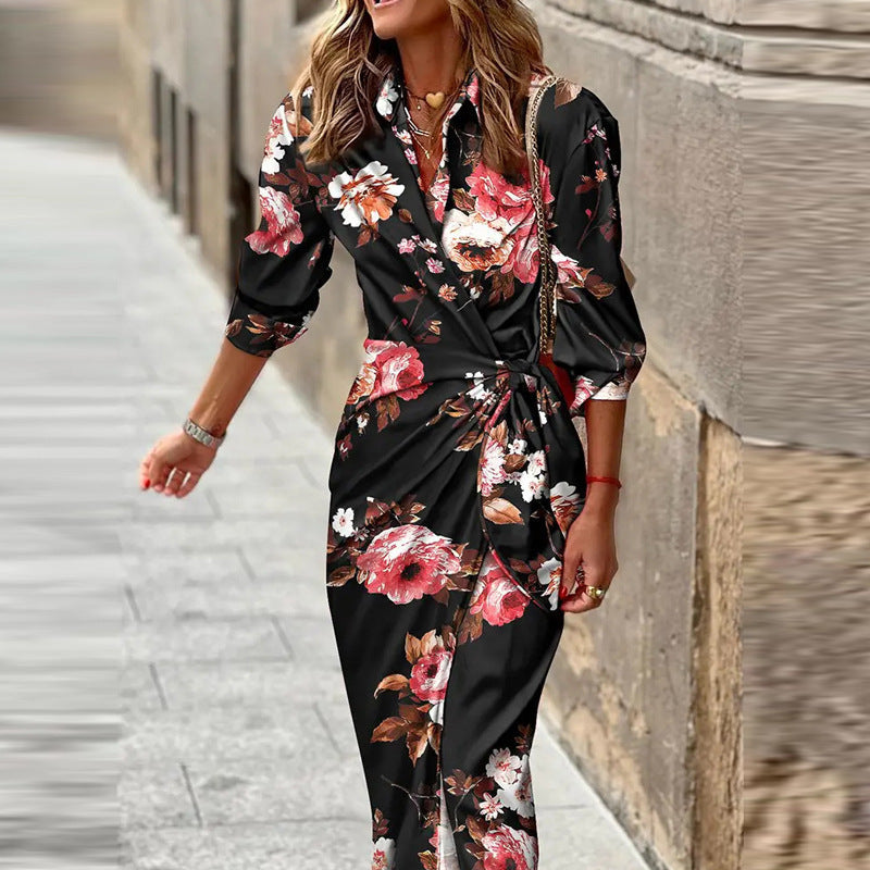 Women's Long Sleeve Wrap Midi Dress