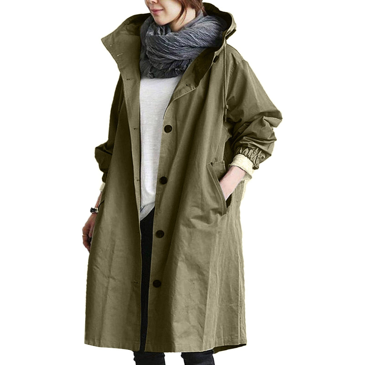 Women's Long Waterproof Raincoat with Adjustable Hood
