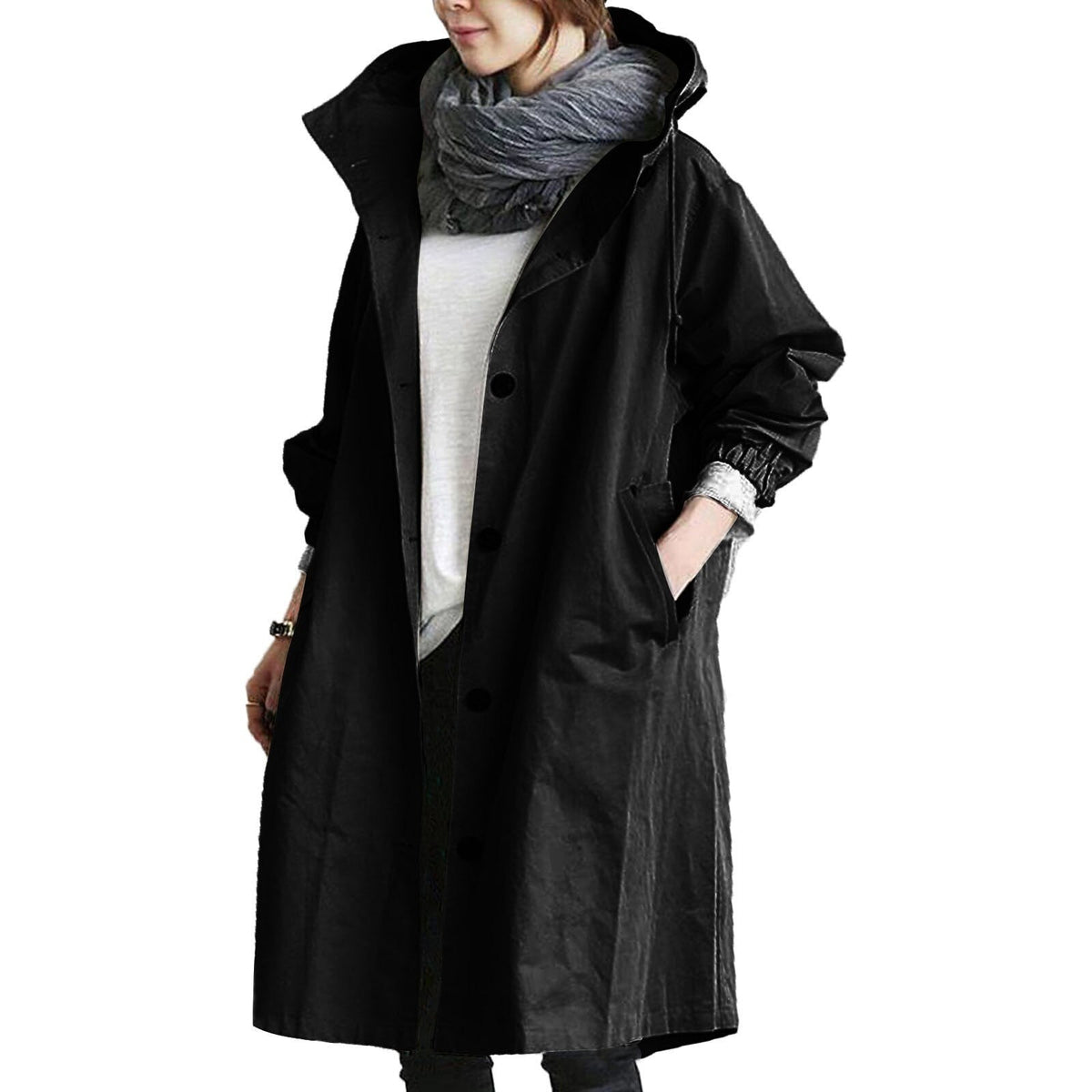Women's Long Waterproof Raincoat with Adjustable Hood