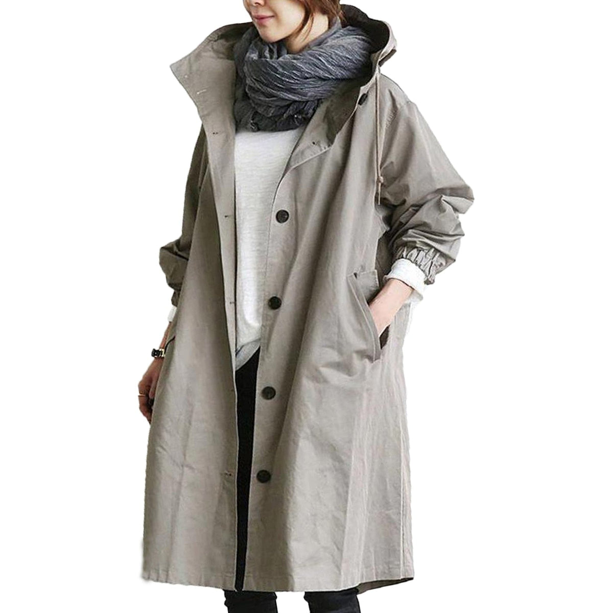 Women's Long Waterproof Raincoat with Adjustable Hood