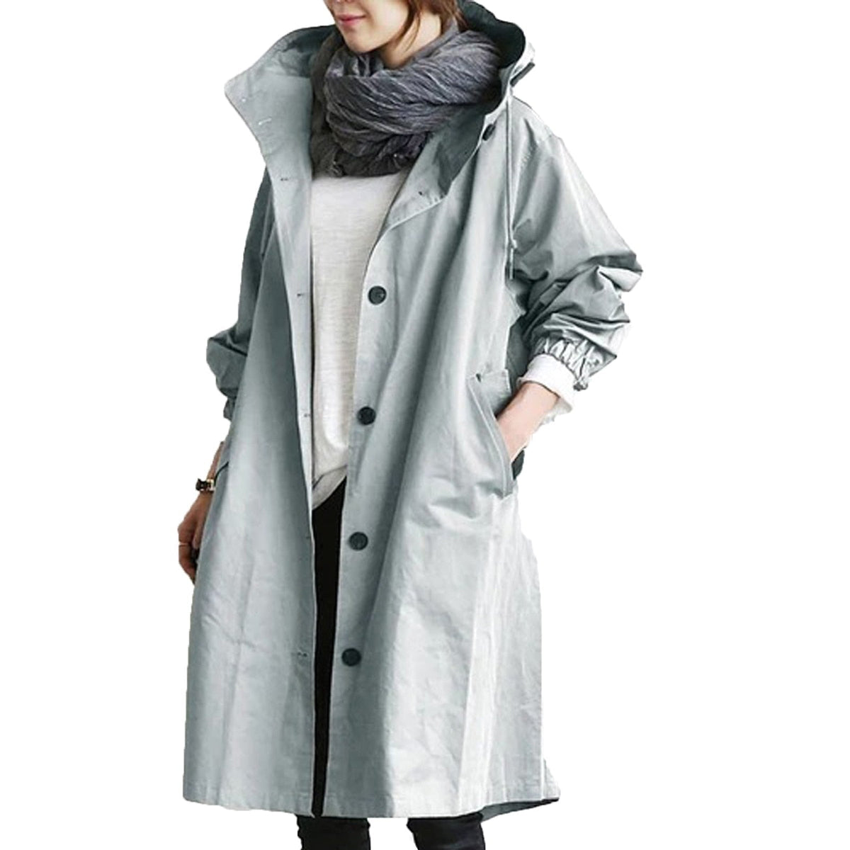 Women's Long Waterproof Raincoat with Adjustable Hood