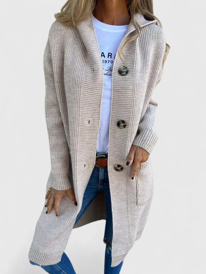 Women's Longline Button Cardigan with Deep Front Pockets