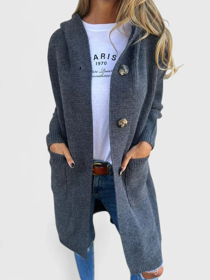 Women's Longline Button Cardigan with Deep Front Pockets