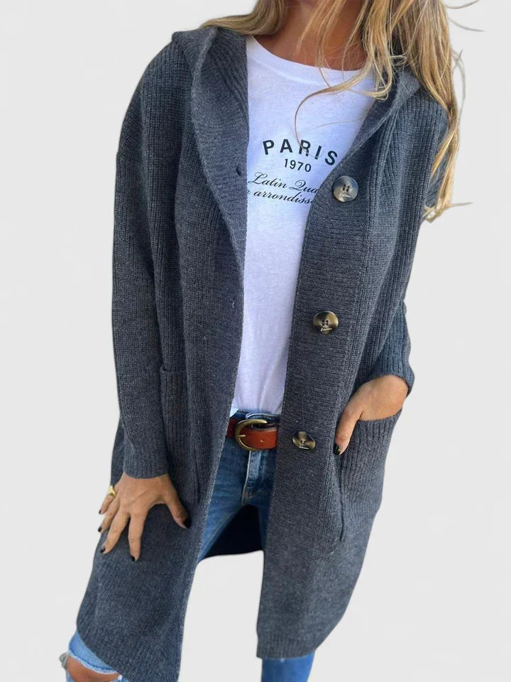 Women's Longline Button Cardigan with Deep Front Pockets