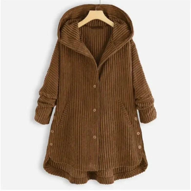 Women's Loose-Fit Hooded Coat with Pockets