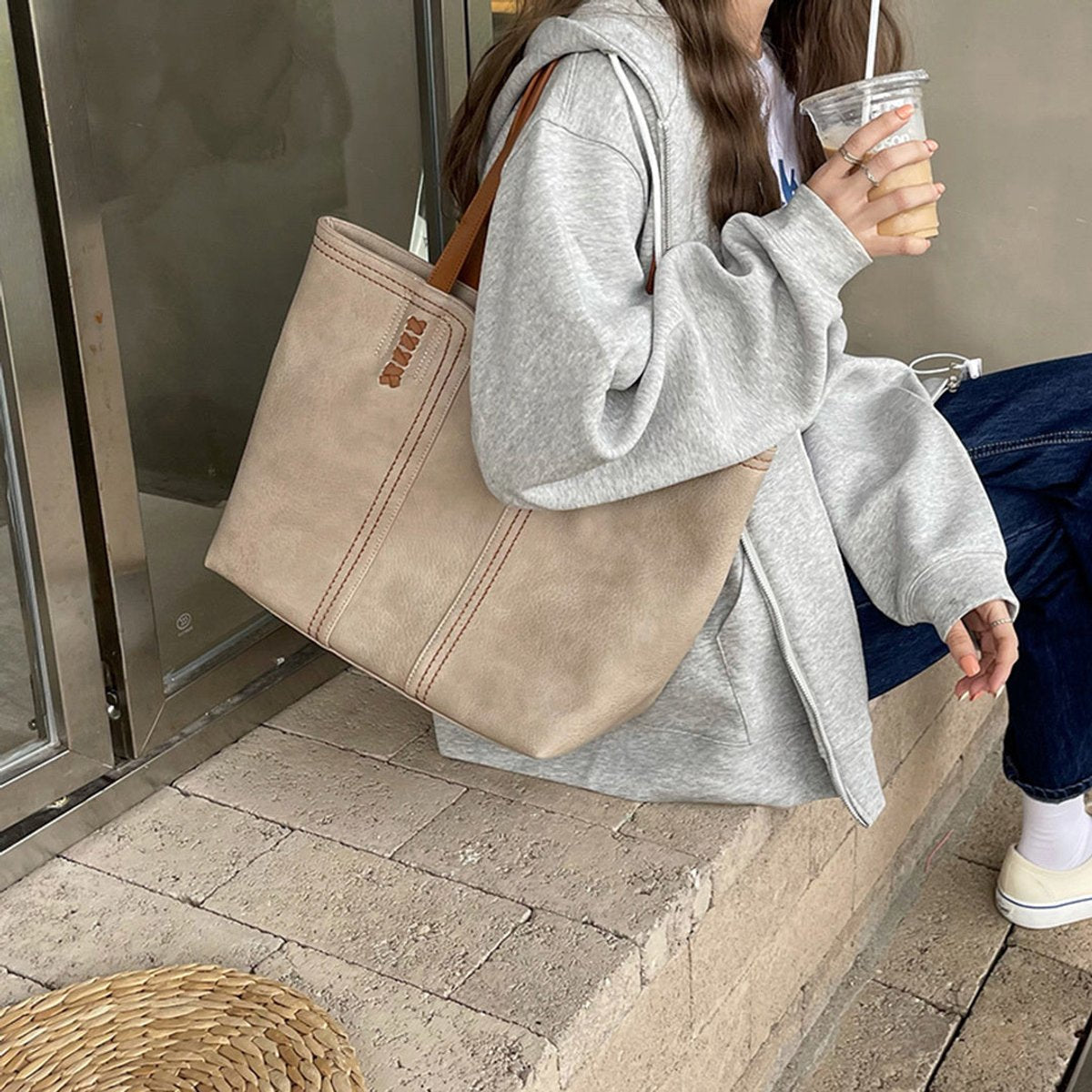 Women's Minimalist Large Structured Tote Bag