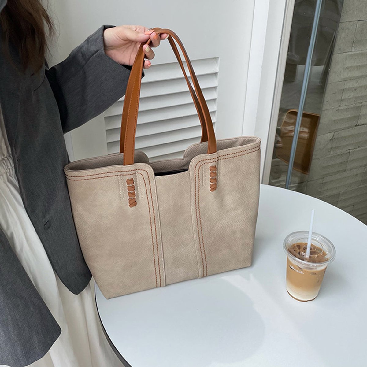 Women's Minimalist Large Structured Tote Bag