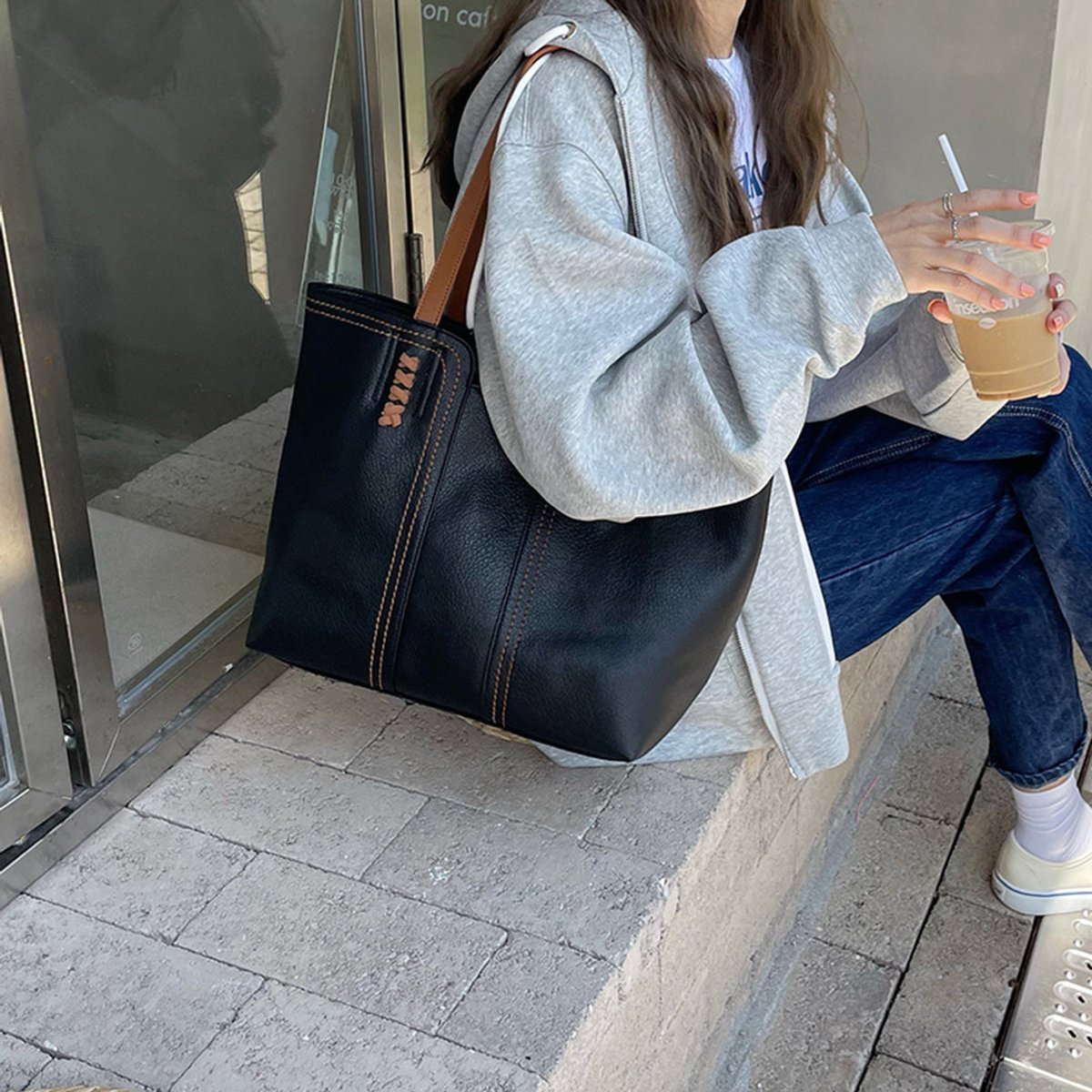 Women's Minimalist Large Structured Tote Bag