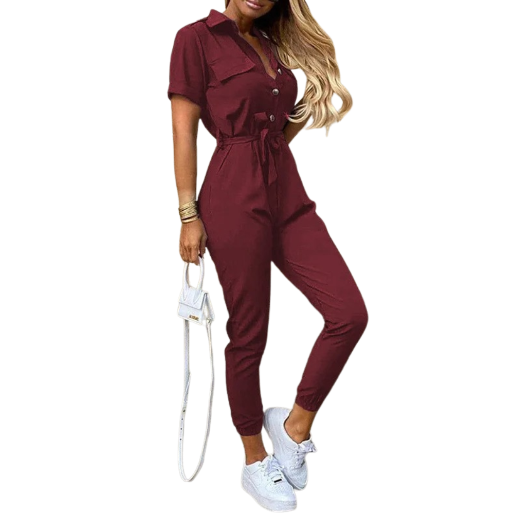 Women's Monochromatic Belted Jumpsuit