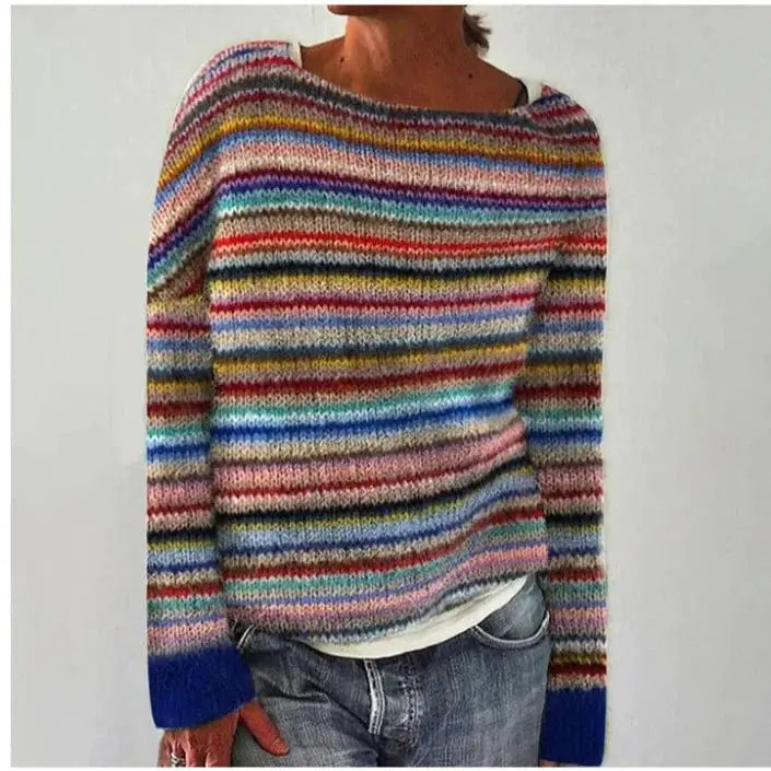 Women's Multicolour Nordic Jumper with Boat Neck in Relaxed Fit