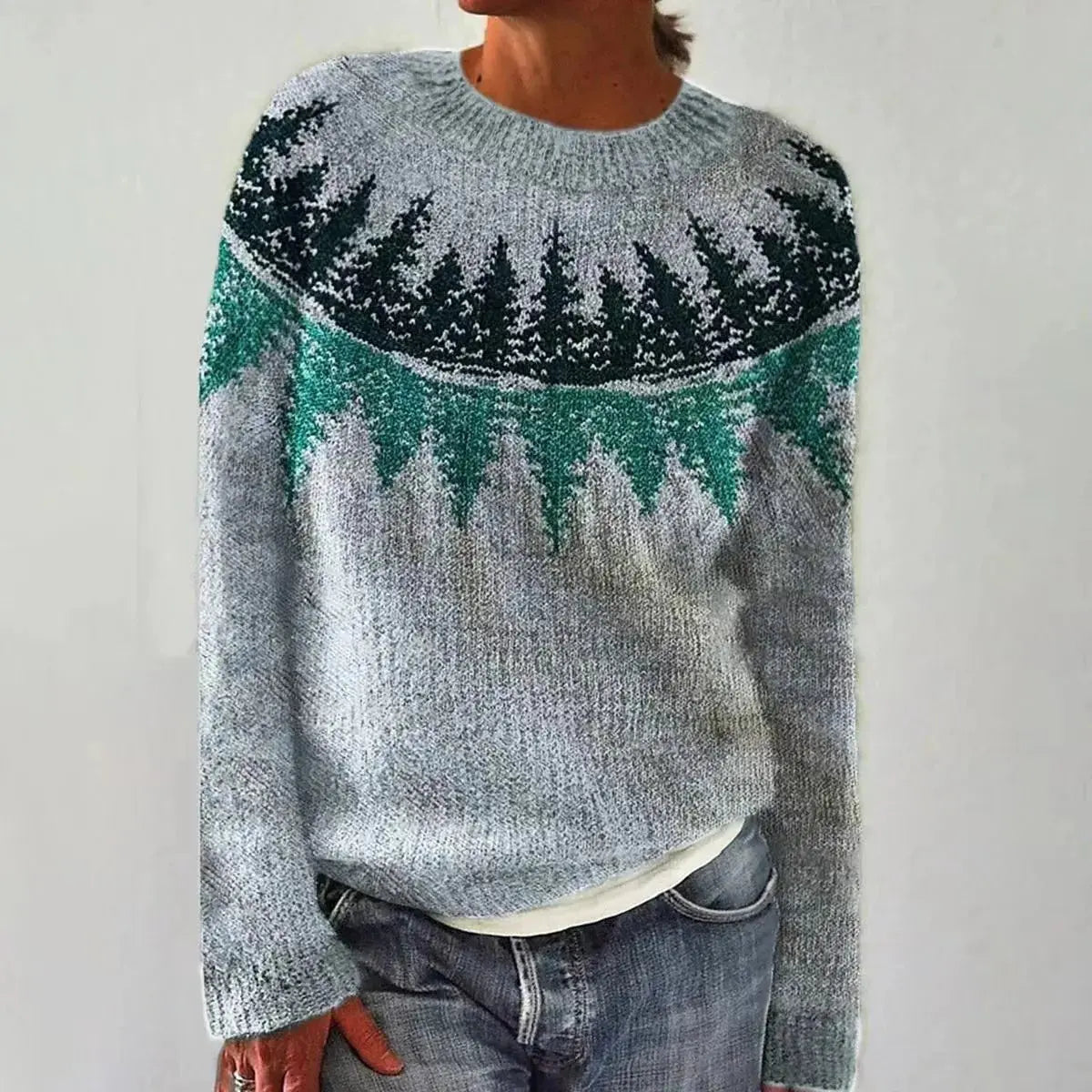 Women's Multicolour Nordic Jumper with Boat Neck in Relaxed Fit