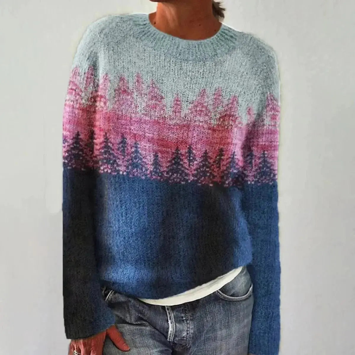 Women's Multicolour Nordic Jumper with Boat Neck in Relaxed Fit