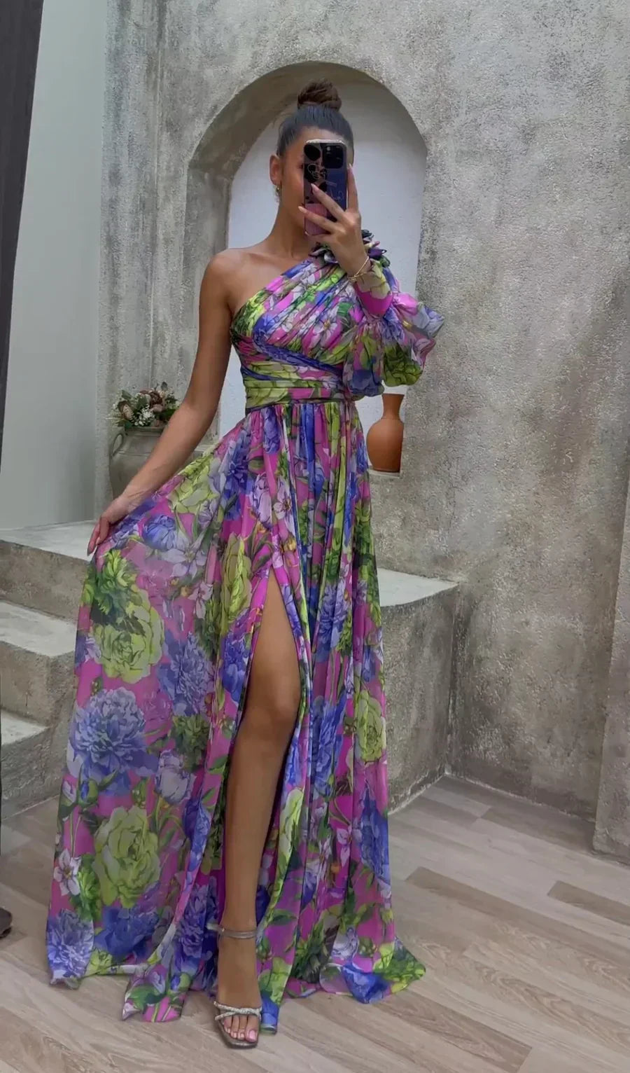 Women's One-Shoulder Floral Maxi Dress