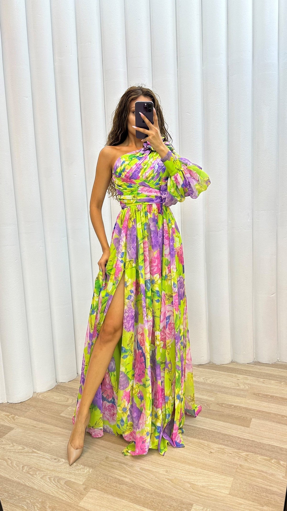 Women's One-Shoulder Floral Maxi Dress
