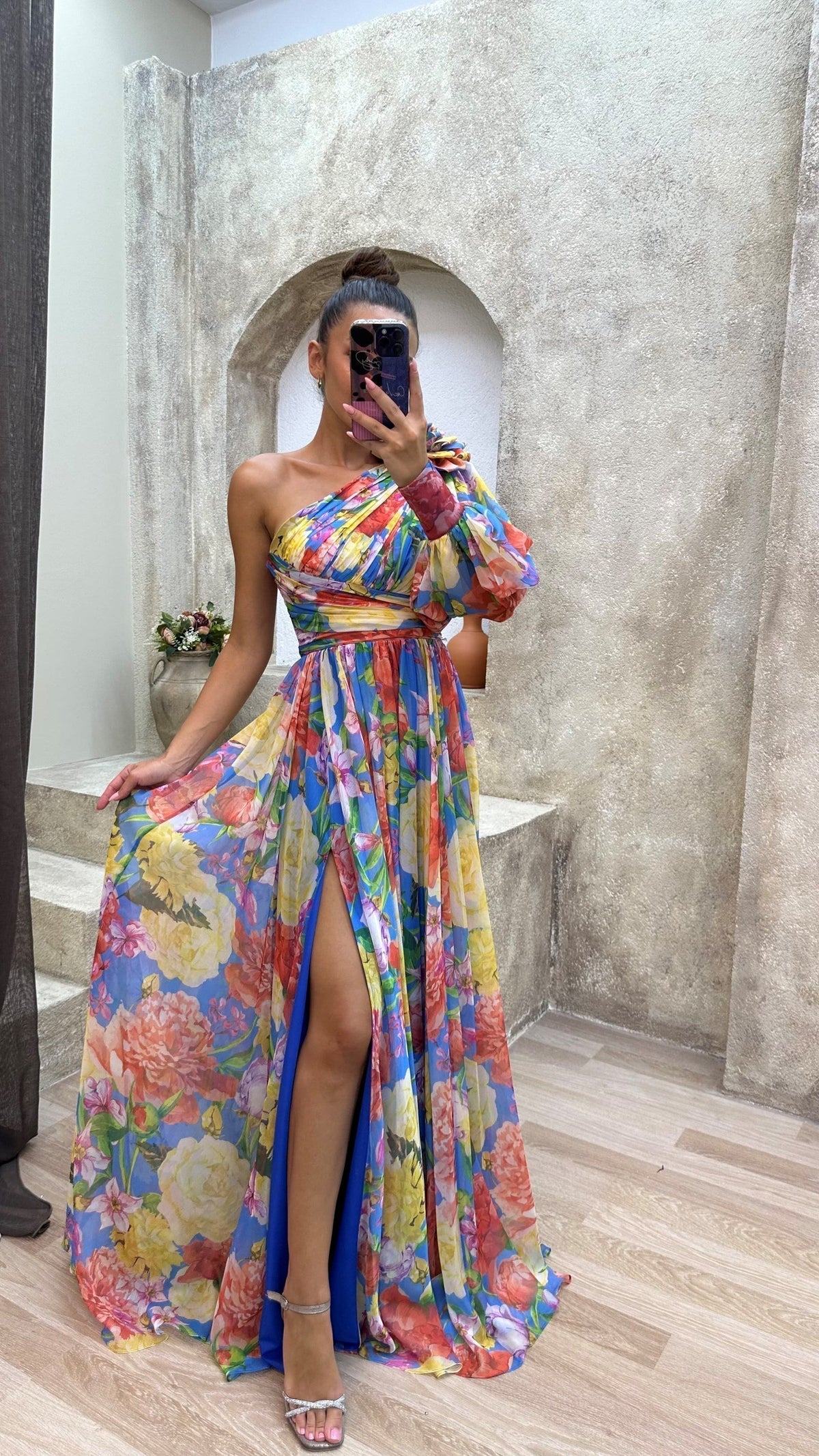 Women's One-Shoulder Floral Maxi Dress